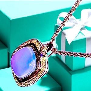 Châtelaine Blue Chalcedony & Diamonds in 14KT White Gold Pendant